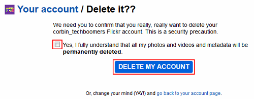 Confirm deletion of Flickr account