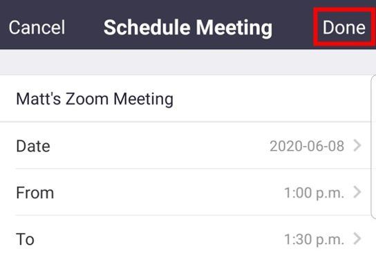 Android app meeting scheduled with Done