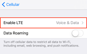 Enable LTE setting