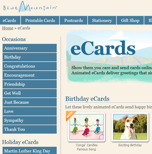 Blue Mountain greeting cards website