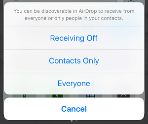 AirDrop Discovery Setting on iPhone