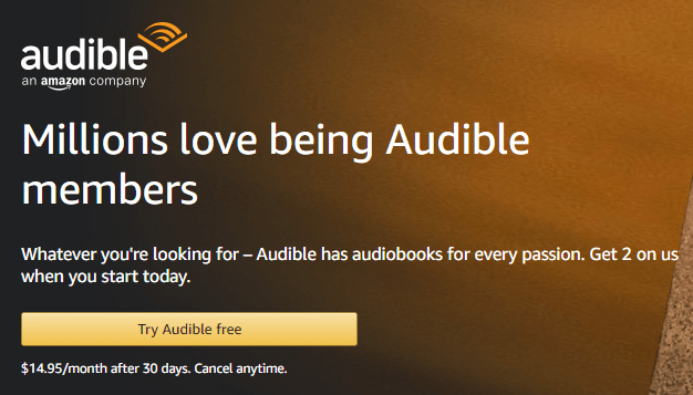 Button for getting a free trial of Audible.com