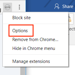 Configure options for the Site Block extension