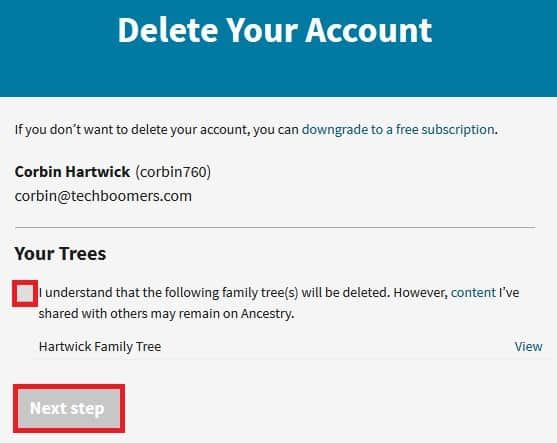 Consenting to Ancestry erasing your closed account's data