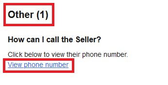A seller’s phone number on the item and seller FAQ page