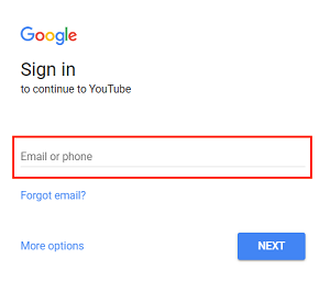YouTube sign in screen
