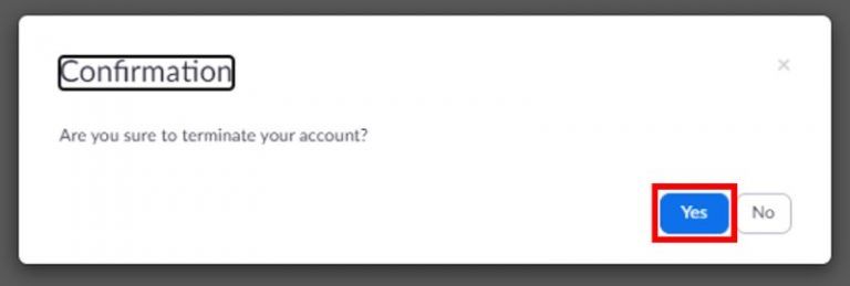 Delete account confirmation