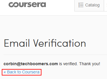 Coursera sign up confirmed