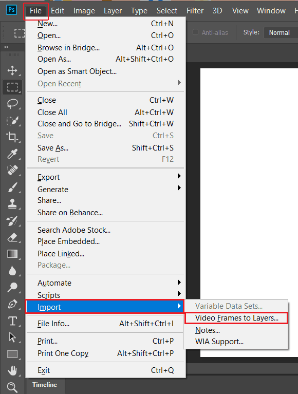 Importing video frames as Photoshop layers