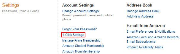 Amazon One-Click Ordering settings