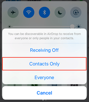 Contacts Only AirDrop button