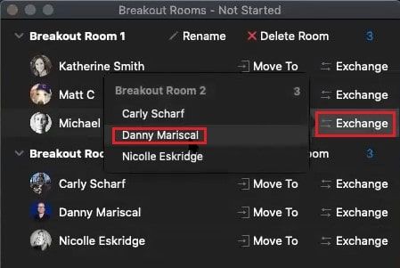 Moving two participants between respective breakout rooms