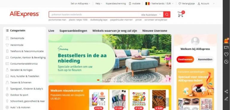 AliExpress Belgium homepage