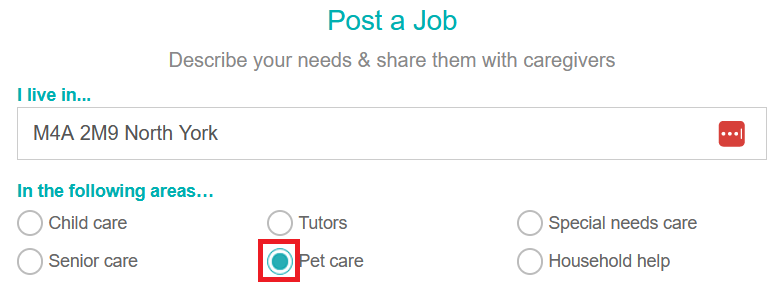 Creating a pet care job on Care.com