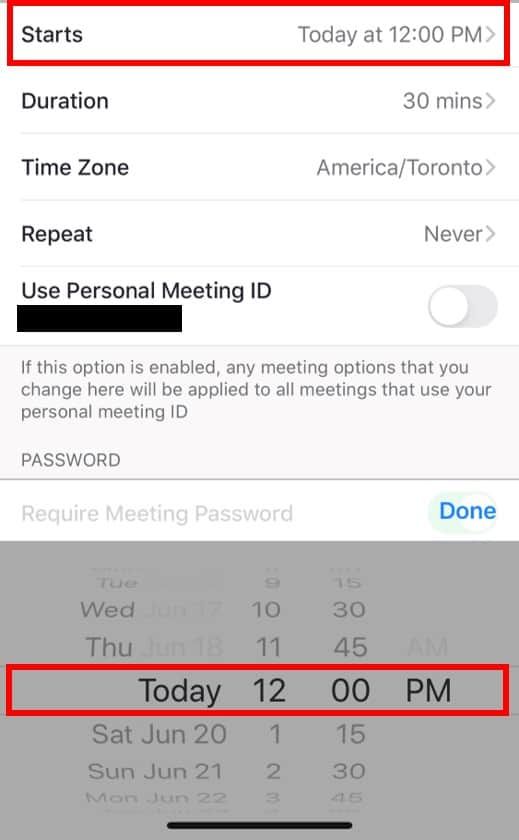 iOS schedule meeting date selection