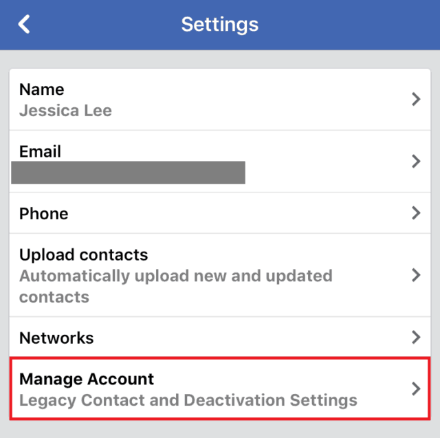 Managing your Facebook account from the mobile app