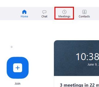 Desktop client Meetings menu button