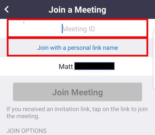 Join a Meeting page with Meeting ID field and Join with a personal link name