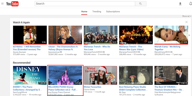 YouTube homepage