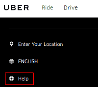 Uber Help section in website menu