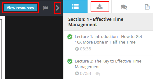 How to find additional materials to download from a Udemy lecture