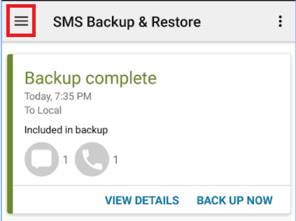 Open the SMS Backup and Restore main menu