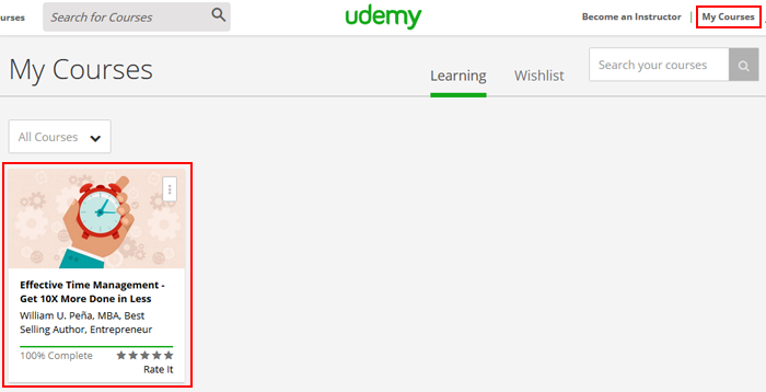 How to resume a Udemy course in progress