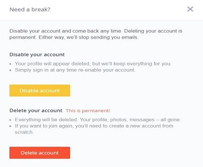 Choose to disable or delete your OkCupid account