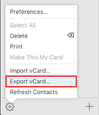 Export vCard button