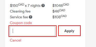 Confirming the use of an Airbnb coupon code