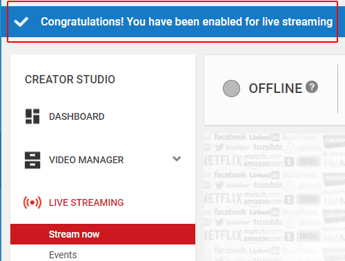 Live streaming successfully enabled