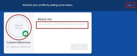 Kickstart your OkCupid profile by adding a profile picture and a paragraph about yourself