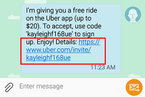 Accept an Uber free ride invitation from a friend