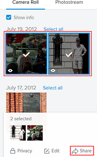 Flickr photo sharing screen