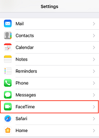 FaceTime settings option