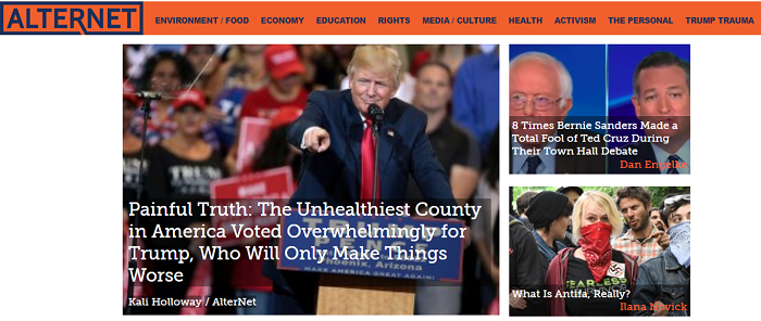 Screenshot of the AlterNet website