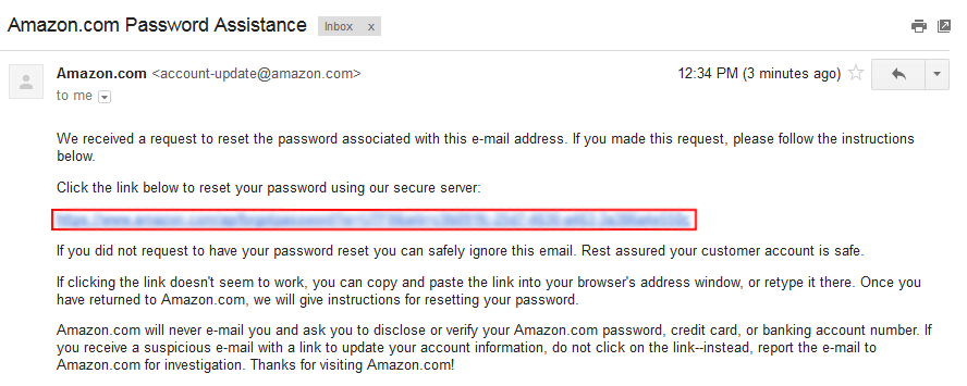Reset Amazon password form