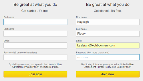 LinkedIn sign up form