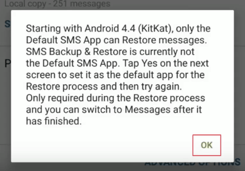 Temporarily set SMS Backup & Restore as default messaging service