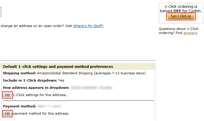 Amazon One-Click settings