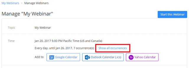 Show all occurrences on Manage Webinar page