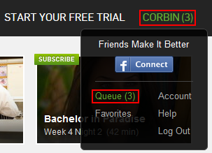 Hulu access queue menu button
