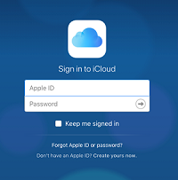 iCloud sign in screen