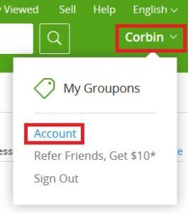 Accessing your account settings on Groupon