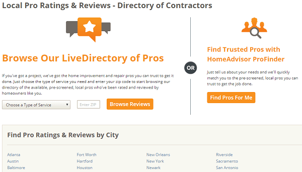 HomeAdvisor website