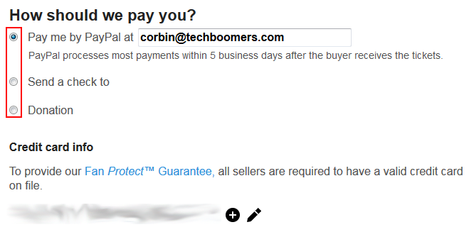 Options for getting paid by StubHub