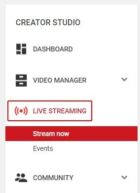 Open live streaming options