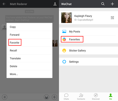 Add and access favorite messages or WeChat Moments