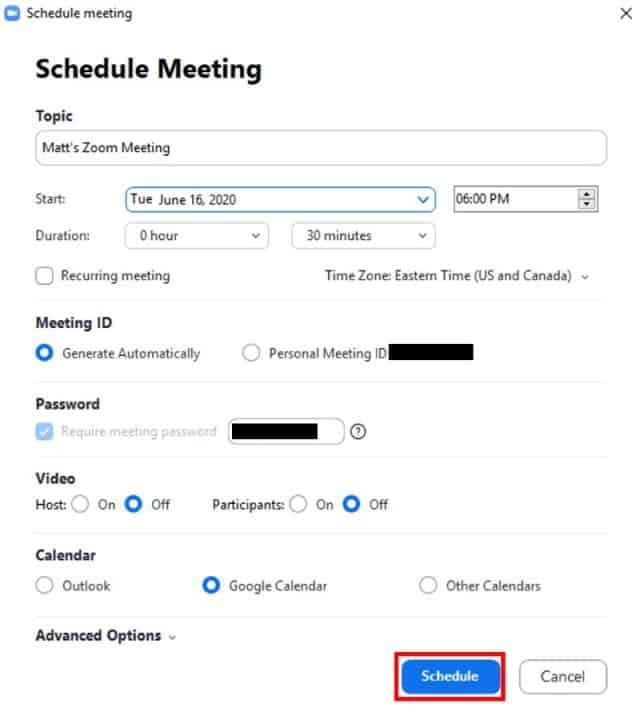 Schedule meeting available options