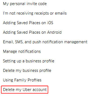 Delete Uber account from web